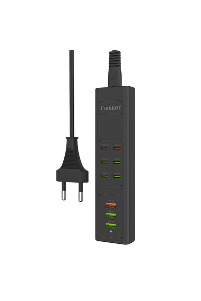 Earldom ES-SC24 Πολύπριζο 6 x USB-C 3 x USB F 1μ. Μαύρο - 40520