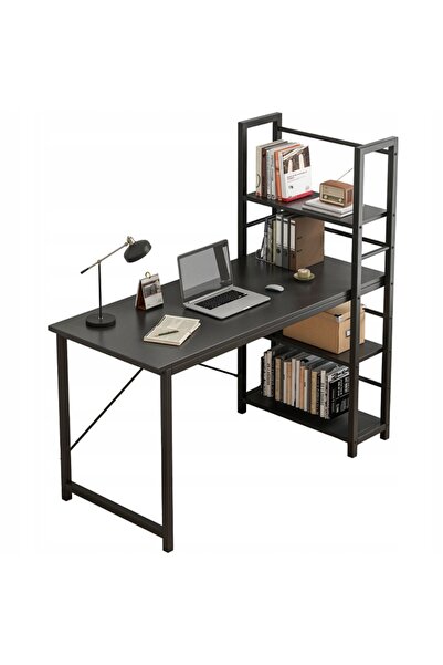Muvu Birou de calculator loft industrial negru cu rafturi de 120 cm