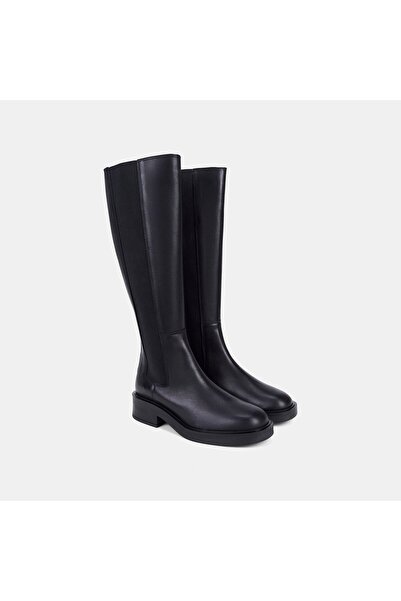 Desa Women's Black Elastic Thick-Soled Leather Boots