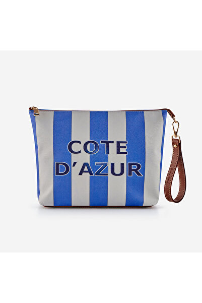 CHIARA ALESSI Cote D Azur Blue White Vegan Leather Clutch & Portfolio Bag 30X...