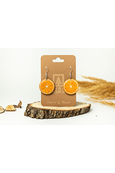 Piner Cercei handmade din lemn, model portocala, nuante naturale