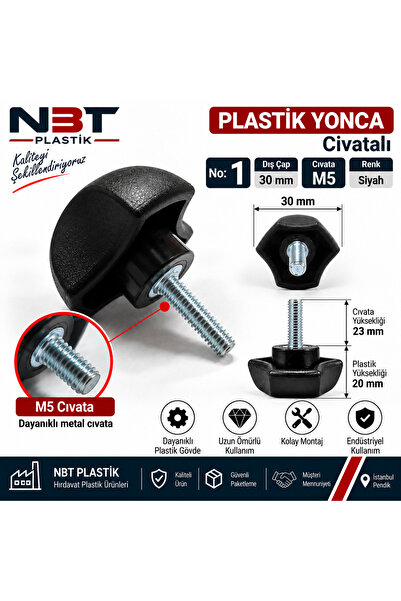 Plastik Yonca Çap 30 M5x23 MM 5'li Paket Siyah