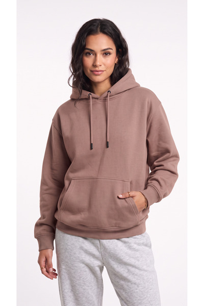 BADESSA Women's Brown Hooded Sweatshirt with Kangaroo Pocket and 3 Thread Ras...