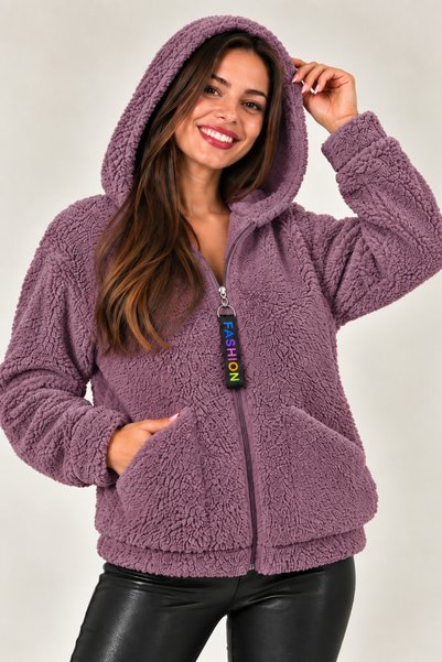 ATHLETİC34 Kadın Kapüşonlu Polar Peluş Sweat – Fermuarlı Oversize Hoodie – Yu...