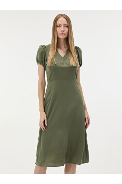 ORSAY Rochie de damă în linie A, cu decolteu în V și mâneci scurte, verde