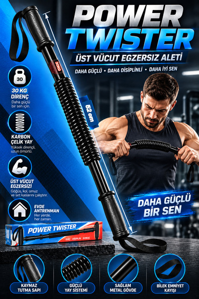 indirimsevinci Power Twister 30 KG Dirençli Bilek Göğüs Kol Kas Geliştirici Yay Üst Vücut Egzersiz Spor Aleti