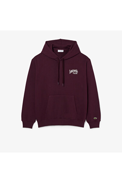 Lacoste Erkek Classic Fit Kapüşonlu Baskılı Bordo Sweatshirt