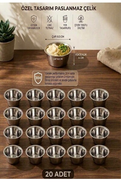 İkram Dünyası Sauce Bowl, Stainless Steel, Set of 20 Sauce Bowls, Snack Bowl,...