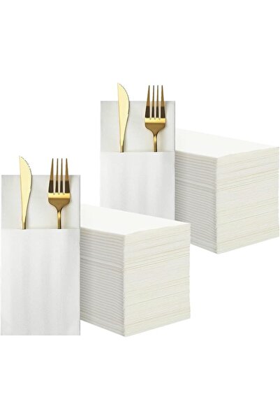 GENERAL Disposble Cloth Like Napkins Built-in Flatware Pocket,Linen Feel Whit...