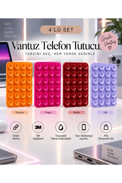 Simli/Düz Vakumlu Vantuzlu Telefon Tutucu – Silikon Telefon Arkası Yapışkanlı Ayna Selfie Video Çekim Aparatı