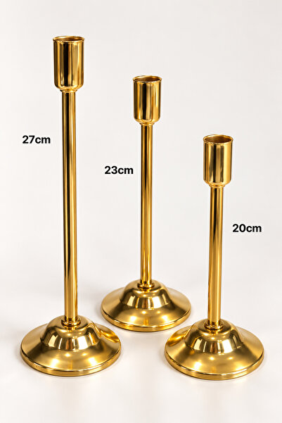 mba decor metal bending art Aurea Model 3’lü Şamdan Dekoratif Mumluk Seti Ev Dekorasyon Gold 20-23-27 cm