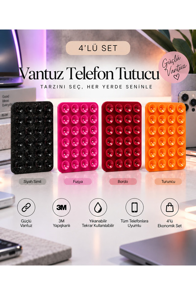 Simli/Düz Vakumlu Vantuzlu Telefon Tutucu – Silikon Telefon Arkası Yapışkanlı Ayna Selfie Video Çekim Aparatı