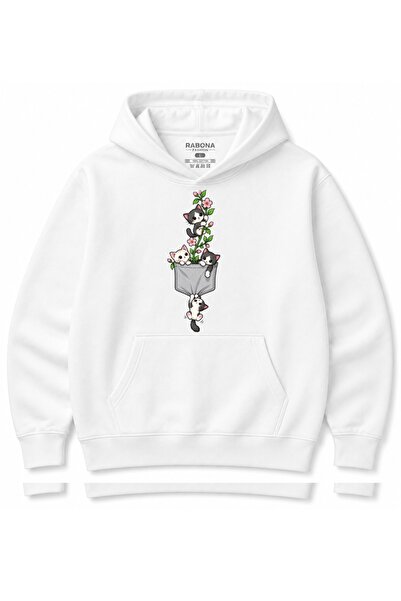 Rabona Fashion Floral Pocket Adventure Cute Cats Design Hoodie