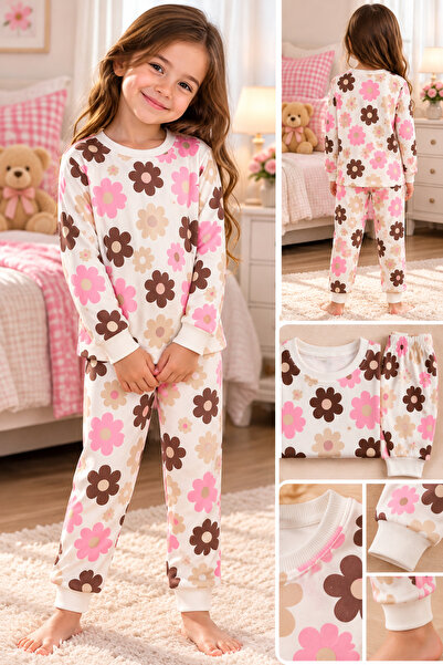 ÜÇ GÜL TİCARET Kız Çocuk Çiçek Desenli Mevsimlik Pijama Takımı – Pembe