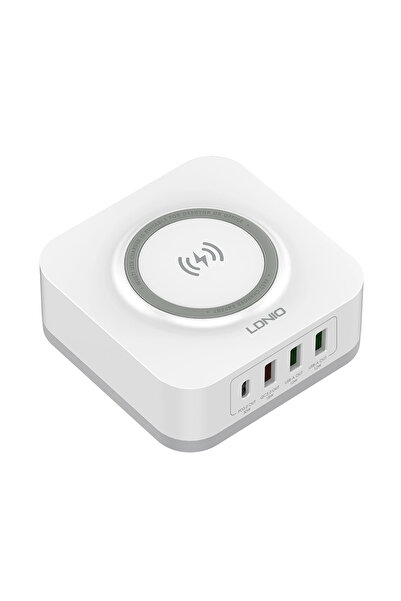 LDNIO Ασύρματος φορτιστής Qi 32W με 1 x USB-C, 3 x USB, PD, QC, PPS Λευκό - 4...