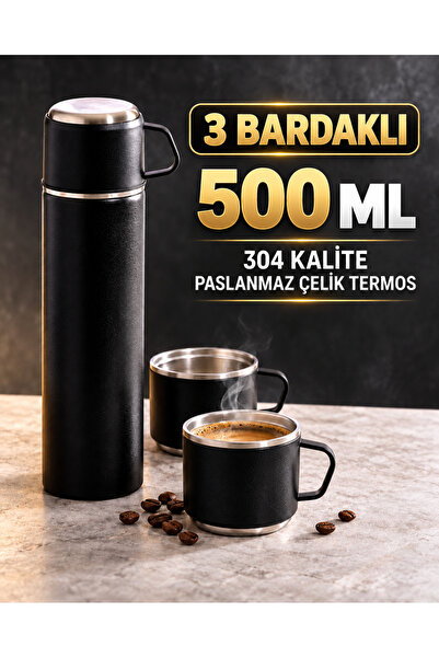 Penguen '3 ADET BARDAKLI' GİNA 500ML KAMP TERMOS ''304 KALİTE PASLANMAZ ÇELİK...