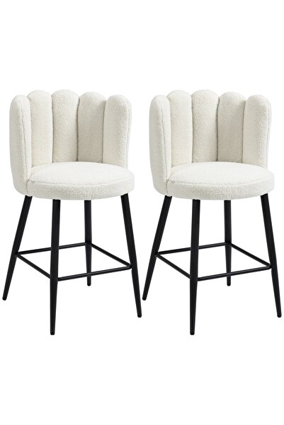 OEM Set of 2 upholstered kitchen chairs, polyester/steel, 52x53x93cm, Off-Whi...