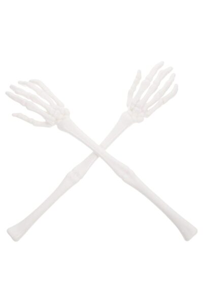 OEM Set de 2 mâini de schelet, decorațiune de Halloween, material plastic, dimensiuni 33 cm x 6 cm, culoare albă, AdCos