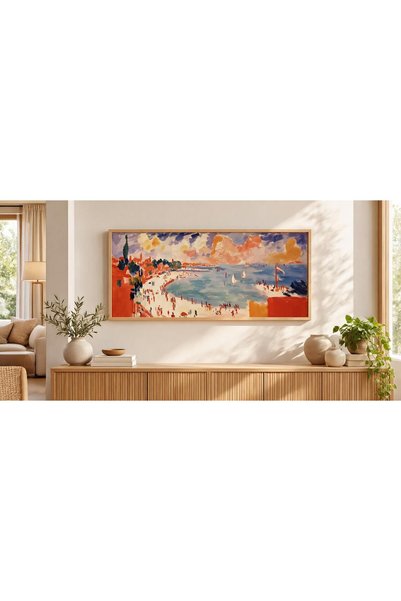 dekorodam Ahşap Çerçeveli Panoramik Oturma Odası Salon Tablosu