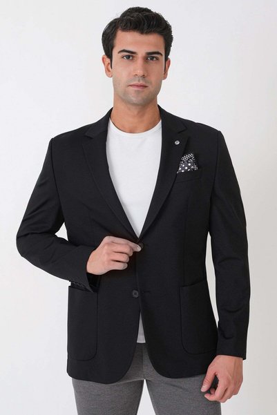 Efor Comfort Fit Flexible Rayon Cotton Blend Black Blazer Jacket with Pocket ...
