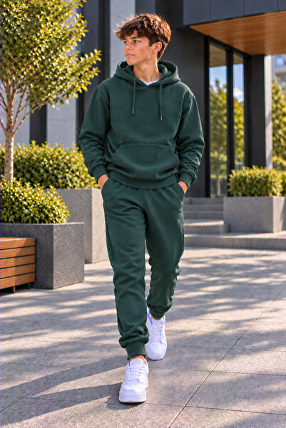 luci sports Boys' Oversize Hooded Rubberized Tracksuit Set