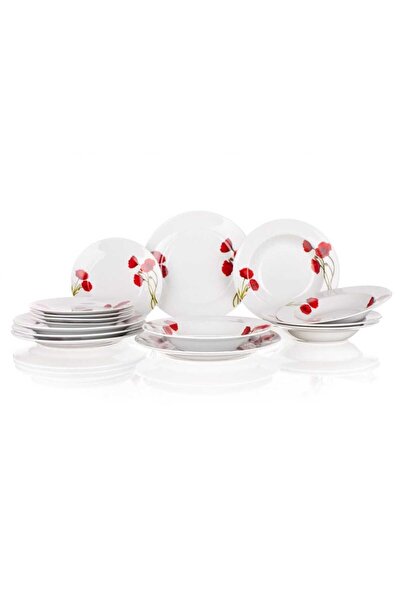 BANQUET Set de farfurii cu mac roșu, 18 piese