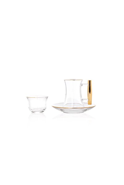TAVOLO 18-Piece Glass Tea Cups and Jugs Set with Gold Handle
