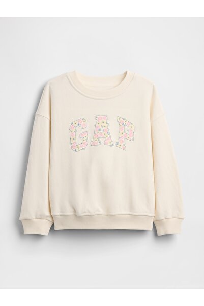 GAP Kız Bebek Krem VintageSoft Havlu İşlemeli Logo Sweatshirt