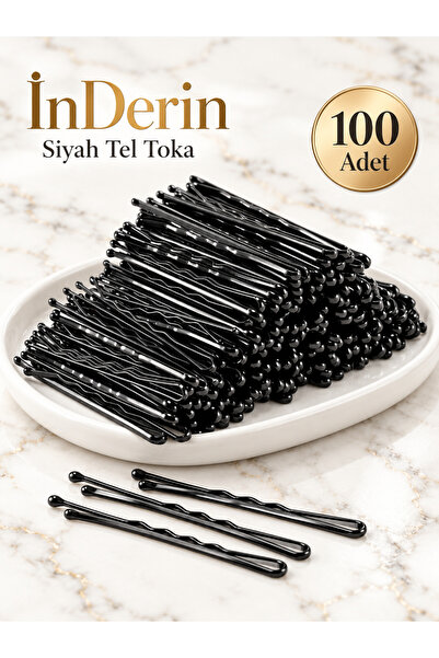 İnDerin Siyah Tel Toka 100 Adet Dalgalı Metal Topuz ve Saç Tokası 5 cm