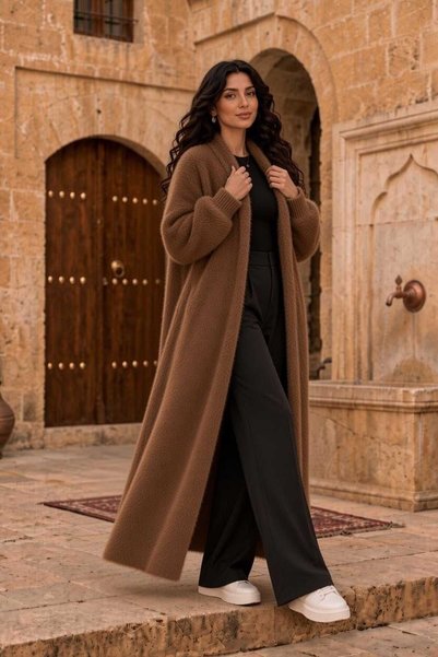 MAY MARA Women's oversized beard knit long cardigan