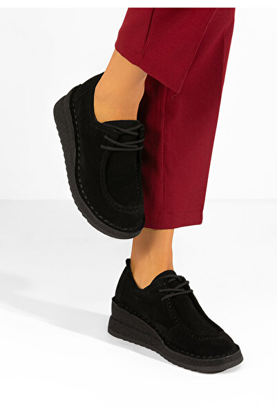 B T Shoes Γυναικεία καθημερινά παπούτσια Βαλλέρια μαύρα δερμάτινα