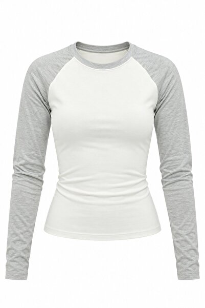 Laluvia Gri Slim Fit Kontrast Uzun Kollu Bluz - 5219