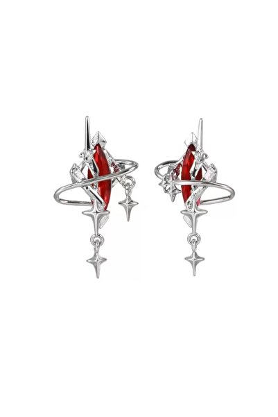 Kırmızı Taşlı Gotik Küpe