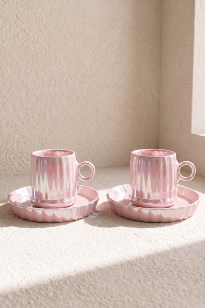 Perotti Pink Line Porcelain Coffee Cup Set for 2 People
