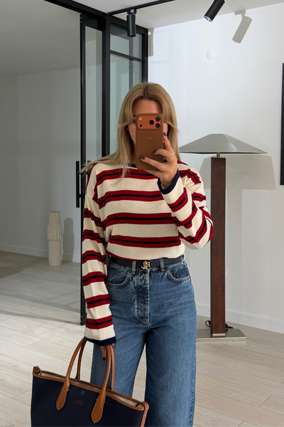 Sezgi Tekin Three-Color Gradient Ecru Striped Knitwear