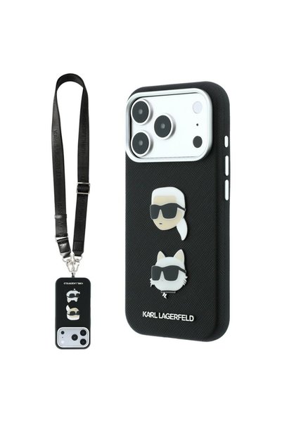 Karl Lagerfeld Калъф Saffiano Karl & Choupette с каишка за iPhone 18/17 Pro M...
