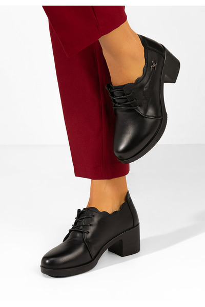 B T Shoes Κομίνα μαύρα δερμάτινα γυναικεία καθημερινά παπούτσια