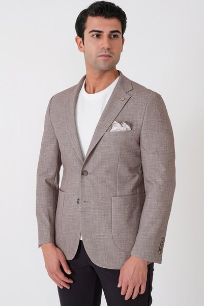 Efor Slim Fit Double Slit Pocket Woolen Sand Color Jacket C 752