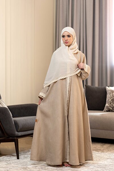 LAVİNİA عباية نسائية من لافينيا, قماش لنن كلف نص كلوش سحاب مرد