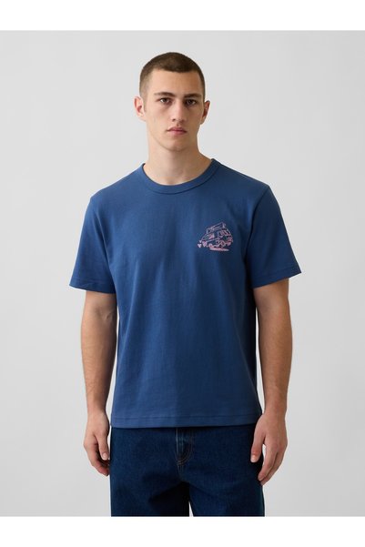 GAP Erkek Lacivert California Taco Truck Heavyweight Grafik Baskılı T-Shirt