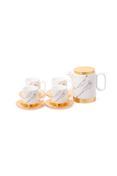 TOPİCAL Teapot + 4 Cups and Marble Saucer Set