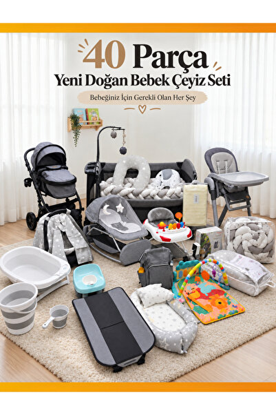 modabebekler 40 Parça Yeni Doğan Bebek Odası Çeyiz Seti, Park Beşik, Bebek Ar...