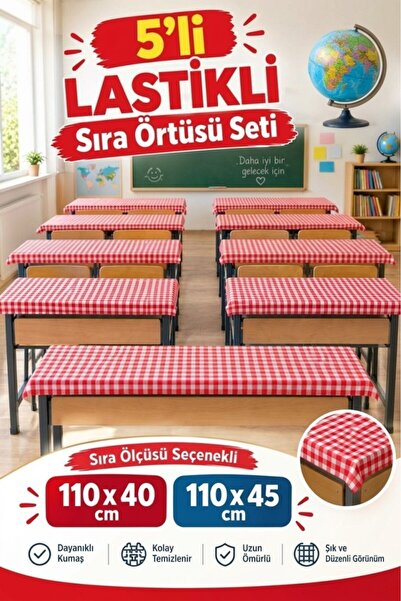 ALTINPAMUK 5 Adet Okul Sıra örtüsü Lastikli masa örtüsü pamuklu kumaş KIRMIZI...