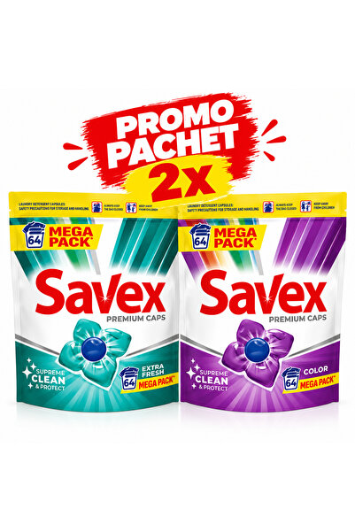 SAVEX Συσκευασία 2x SUPER CAPS EXTRA FRESH + COLOR, 128 Κάψουλες