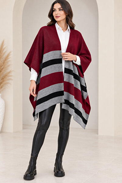 CNR TEKSTİL Women's Striped Knitwear Poncho – Oversize Loose Fit