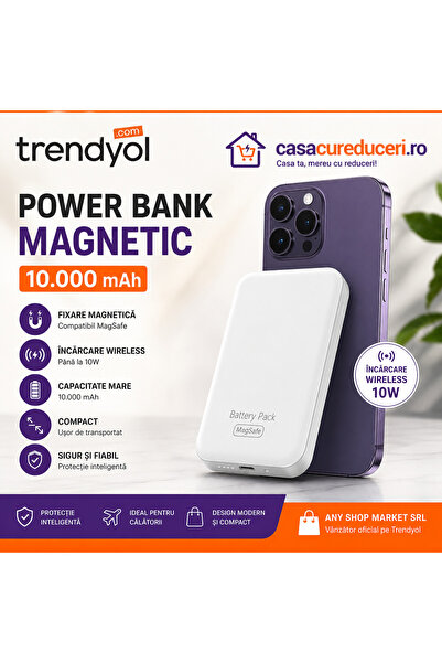 ASMXX Μαγνητικό Power Bank 10.000 mAh, MagSafe, Incărcare Ασύρματο 10W, LED