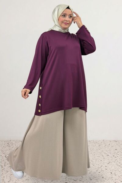 Eslina 68100 Plus Size Modal Tunic with Button Detail on Sides and Sleeves - ...