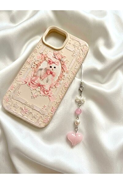 bohemian takı tasarim Pink Puff Heart Telefon & Kamera & Çanta Charmı