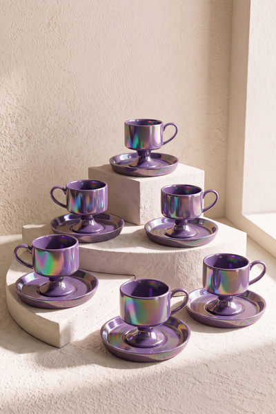 Perotti Plum Porcelain Coffee Cup Set for 6 People