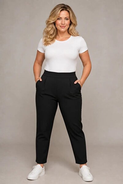 hazelin Women's Plus Size Black Elasticated Trousers Hzl26S-Zss120921